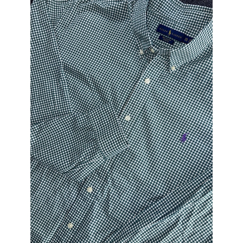 Ralph‎ Lauren Green Gingham  Button Down Shirt Men's XXL Stretch
